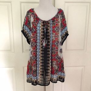 BOHO PEASANT HANDKERCHIEF TASSEL SHORT SLEEVE PLUS